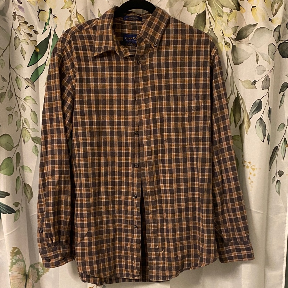 Club Room Brown and Gray Plaid Shirt